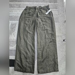 Coldwater Creek Olive Drawstring Wide-Leg Chinos